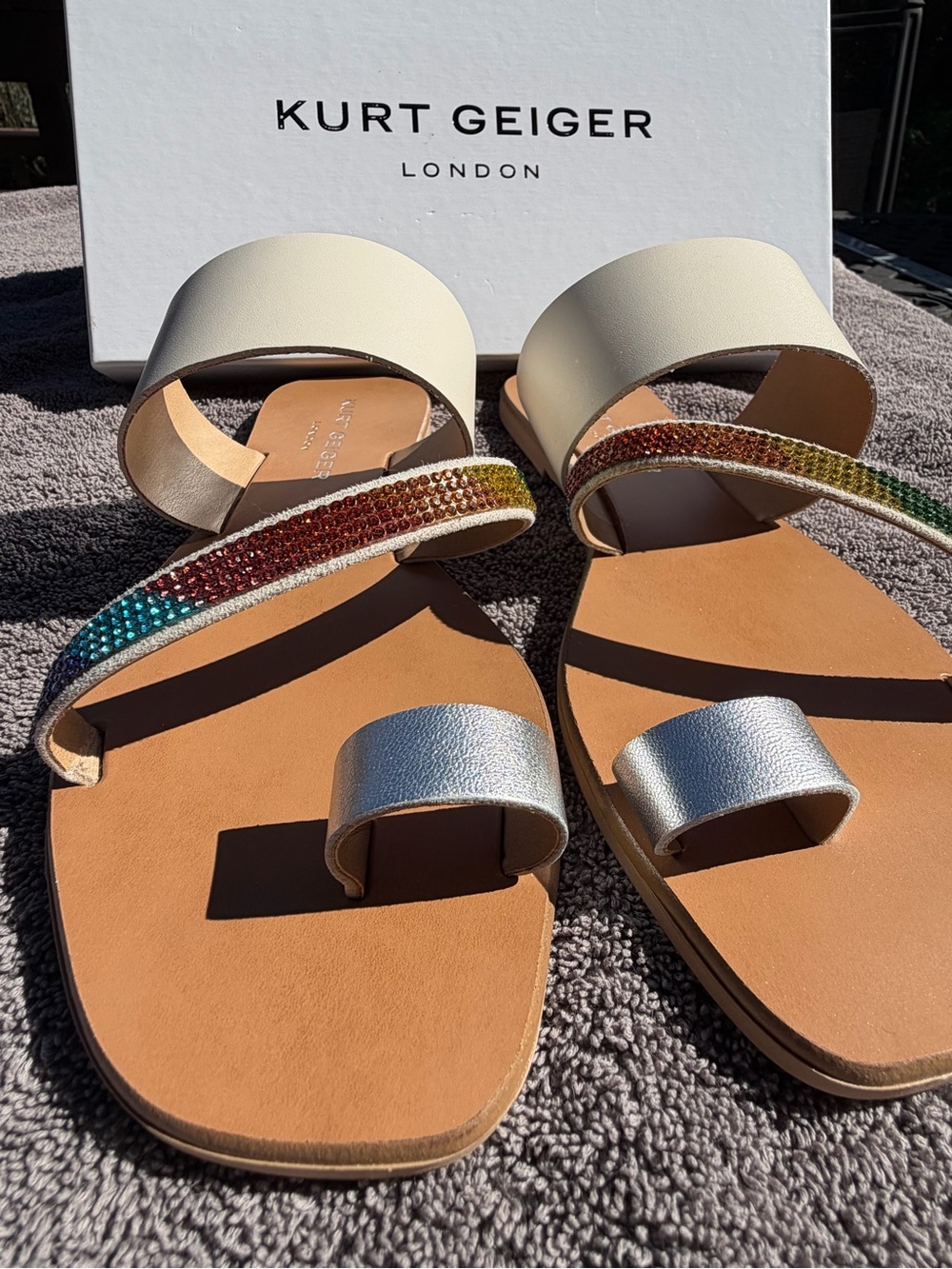 Kurt Geiger Leather Slip-On Sandals with Rainbow Crystal Straps Women’s 8.5 - Picture 14 of 14